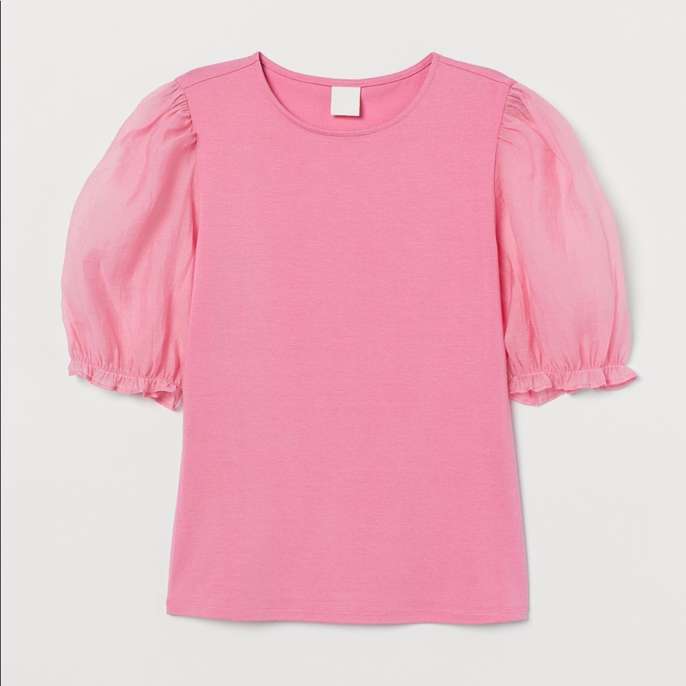 Puff sleeve organza tee | pink